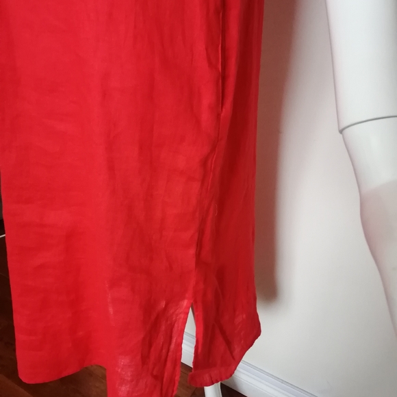 NEW CREAM Effortless Red Button-Front Midi Dress 100%linen - Picture 6 of 8